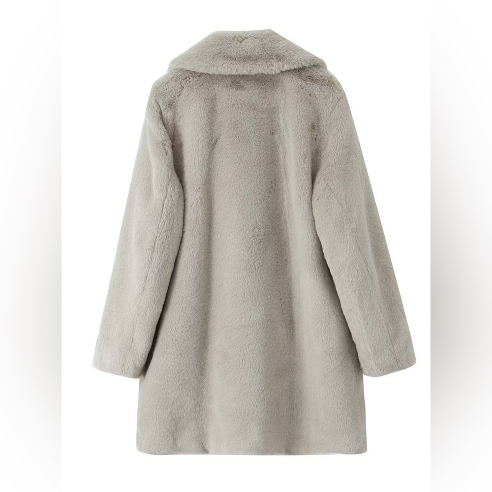 Faux Fur Button Up Lapel Neck Coat with Pockets - Picture 2 of 4